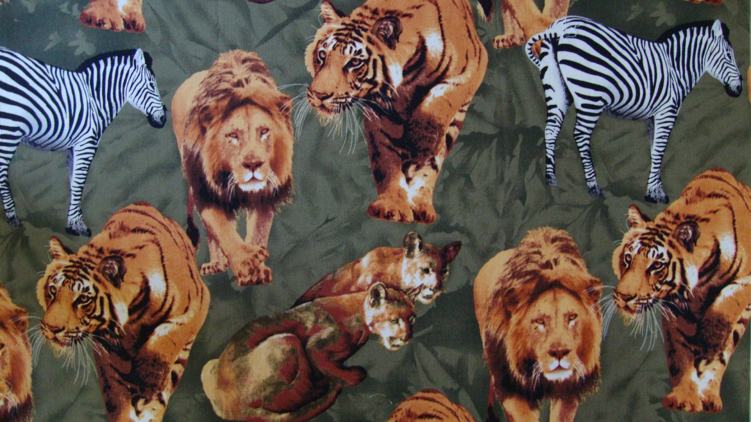 Fq Wild Jungle Safari Animals Appliques On Green Cotton Quilt Fabric 