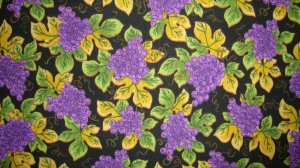 F8 Purple Grape Clusters Vine Leaves on Black Cotton Quilt Fabric Fat Eighth F8th
