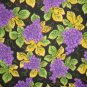 F8 Purple Grape Clusters Vine Leaves on Black Cotton Quilt Fabric Fat Eighth F8th