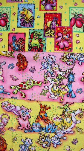 F8 Pack Doggity Woggles & Catnipz Pink & Yellow Cotton Fabric Fat Eighths F8ths
