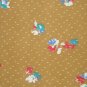 7/8 Yard Vintage Wellwood Fabric Red White Blue & Green Flowers on Brown Gold Bolt End