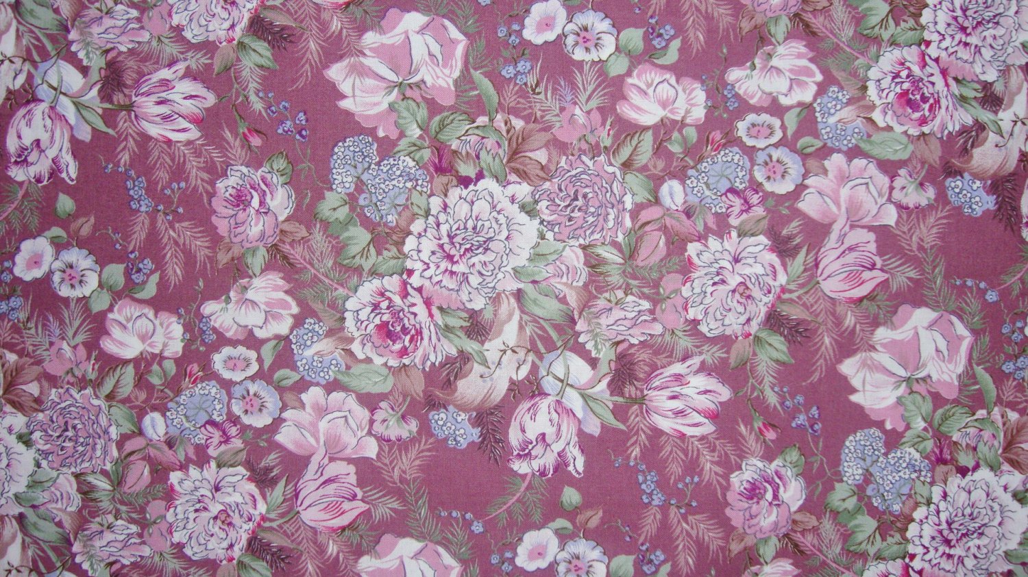 3/8 Yard Pink Blue & Purple Flowers on Mauve Fabric Bolt End