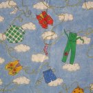 1 1/2 Yards Clothesline on Sky Blue with White Clouds Cotton Fabric Bolt End