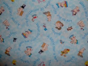 BTY Key to the Future Blue Baby and Toy Toss Kids Cartoon Fabric Print Concepts By the Yard
