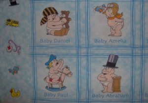 BTY Key to the Future Blue Famous Baby Cartoon Blocks Kids Fabric Print Concepts By the Yard