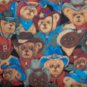 Bolt End Bears West Blue Cowboy Teddy Bear Packed Allover Cotton Kids Fabric Remnant