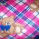 Mountain Top Teddy Bears on Pink and Blue Plaid 60" Polyester Fleece Kids Fabric