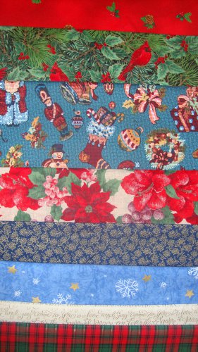 Christmas Design Strips / Scrap Bag Cotton 1/2 pound Holiday Fabric Lot Not Kids Theme