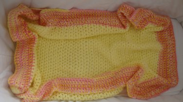 Handmade Pink & Yellow Soft Knit Crib Blanket Swaddling Wrap for a Special Baby Girl