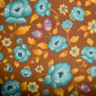 Peter Pan Little Quilts American Cottage Teal Flowers on Brown Fabric BTY
