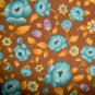 Peter Pan Little Quilts American Cottage Teal Flowers on Brown Fabric BTY