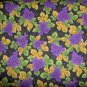 Purple Grape Clusters Vine Leaves on Black Cotton Quilt Fabric By-the-Yard