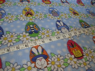 BTY Bunny Hop Easter Eggs Basket Daisies Kids Cotton Fabric by Whole Country Caboodle By the Yard