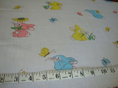 Bunny Hop Spring or Easter Bunnies & Butterflies Kids Cotton Fabric 3/8 Yard Bolt End