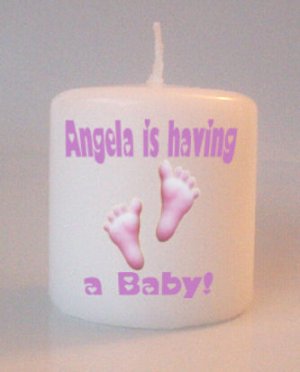 Baby Shower  Pink Footprints Small Pillar Candles Custom Favors Add to Gift baskets Personalized