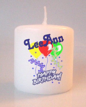 Happy Birthday Balloons Small Pillar Candles Custom Favors Add to Gift baskets Personalized