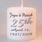 25th Anniversary Small Pillar Candles Custom Favors Add to Gift baskets Personalized