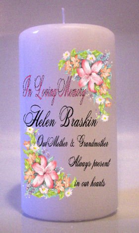 MEMORIAL Pink Lillies 6 inch Pillar Candles Custom Personalized