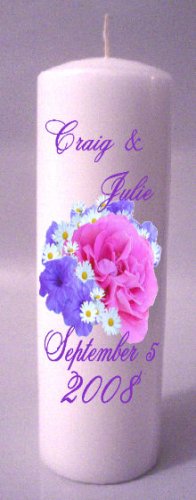 UNITY Pink Flowers 9 inch Pillar Candles Wedding Custom Personalized