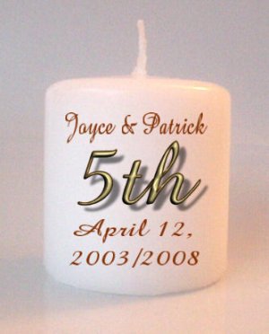 5th Anniversary Small Pillar Candles Custom Favors Add to Gift baskets Personalized