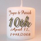 10th Anniversary Small Pillar Candles Custom Favors Add to Gift baskets Personalized