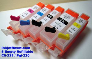 MP560 Refillable Cartridges + CLI-221 Chip RESETTER