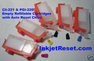 Refillable Cartridges w Auto Reset Chips CLI 221 MX860