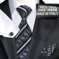 Black & Silver Paisley Tie Set 100% Silk Handkerchief Cufflinks
