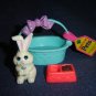 Vintage 1992 Littlest Pet Shop Kenner White Bashful Bunny Rabbit In Basket W Food Dish Travel Tag