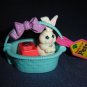 Vintage 1992 Littlest Pet Shop Kenner White Bashful Bunny Rabbit In Basket W Food Dish Travel Tag