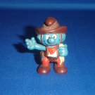 Vintage 1981 Cowboy Smurf With Brown Cowboy Hat Vest Gun And Holster 20122 Schleich PVC