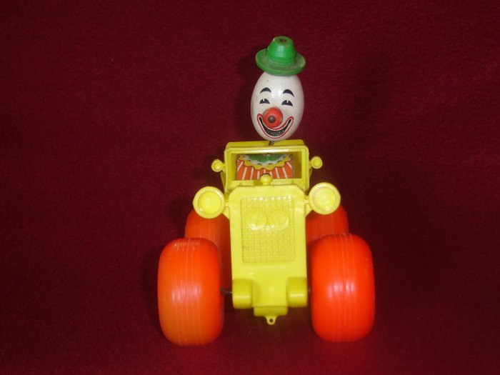 Vintage Fisher Price 724 Jolly Jalopy Wooden Pull Toy With Bobblehead Clown