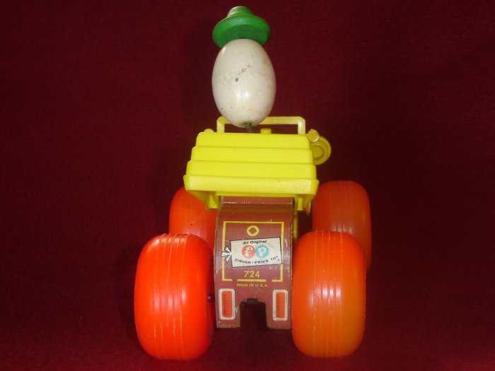 Vintage Fisher Price 724 Jolly Jalopy Wooden Pull Toy With Bobblehead Clown