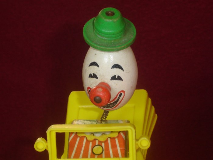 Vintage Fisher Price 724 Jolly Jalopy Wooden Pull Toy With Bobblehead Clown