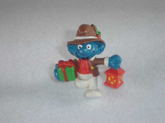Vintage 1984 Christmas Lantern Smurf Carrying Gift 20201 PVC By Applause From Portugal