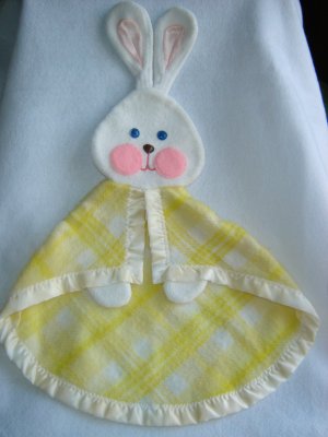 Vintage 1979 Fisher Price Yellow Plaid Bunny Rabbit Security Blanket 441 442 443 Lovey