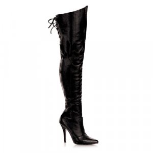 Black Leather 5 Inch Thigh Boot W/Lacing sz 6