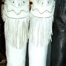IBINKA White Leather Mocassin Fringe Thigh High Boots