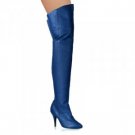 Blue Leather 4 Inch Pull-On Thigh Boot 7