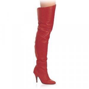 Red Leather 4 Inch Pull-On Thigh Boot Sz 8