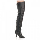 Black Leather 4 Inch Pull-On Thigh Boot Sz 6