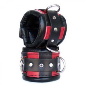 Black & Red Padded Locking Ankle Cuffs