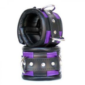 Purple & Black Padded Locking Abjke Cuffs