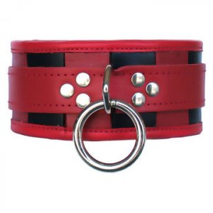Red & Black Leather Locking Buckle Collar Med/Large