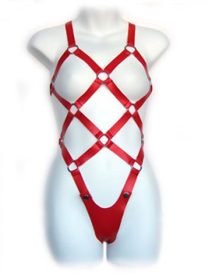 Red Poly Vinyl Body Harness with G-String
