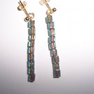 Blue & Copper square bead earrings