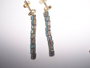 Blue & Copper square bead earrings