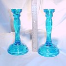 Tiara Glassware -- Blue Candlesticks