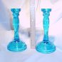 Tiara Glassware -- Blue Candlesticks