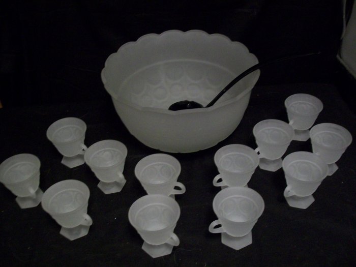 Tiara Glassware Frosted Punch Bowl Set